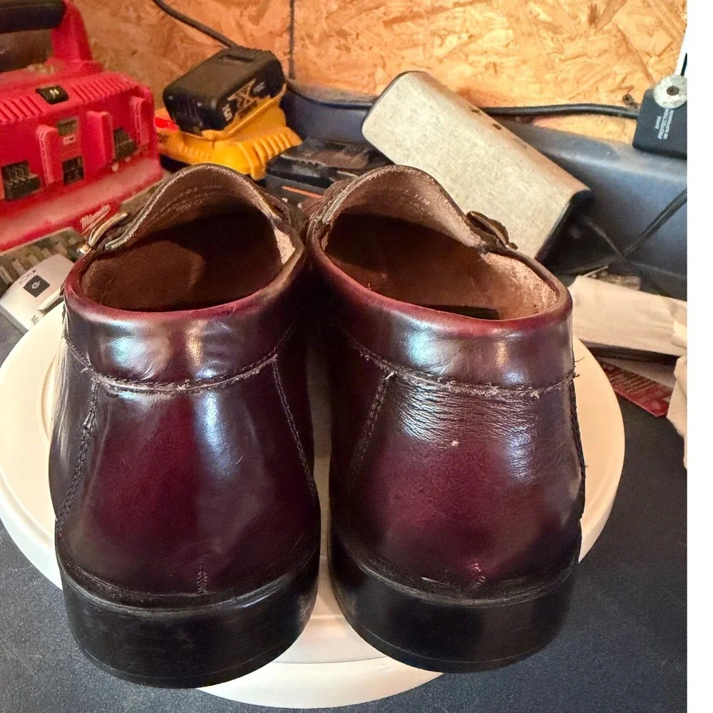 Bass Parker Mens 11M Burgundy Leather Kiltie Buckle Loafers Oxblood Brazil